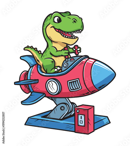 Dino having fun with rocket coin operated
