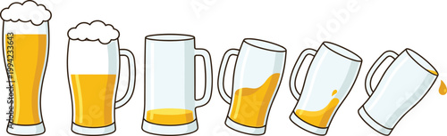 Beer glass filling sequence set, lager mug animation collection, drink pouring vector design pack bundle icons