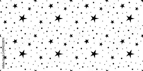 Foto A scattered pattern of black stars and dots on a white background