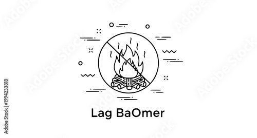 Minimal Lag BaOmer banner no bonfire sign line art Jewish holiday safety vector isolated on white