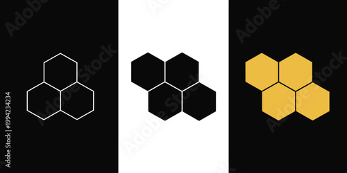Honeycomb icon set, vector illustration of yellow honeycomb cells isolated on white background for website logo UI and app design in flat style.