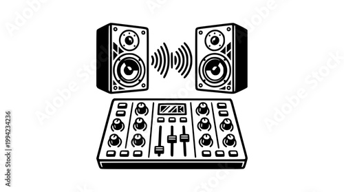Dj sound system with speakers and mixer illustration