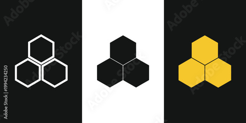 Honeycomb icon set, vector collection of yellow honeycomb pattern symbols for UI design website branding logo and mobile app interface elements.