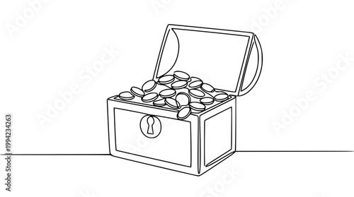 Open treasure chest filled with gold coins vector illustration