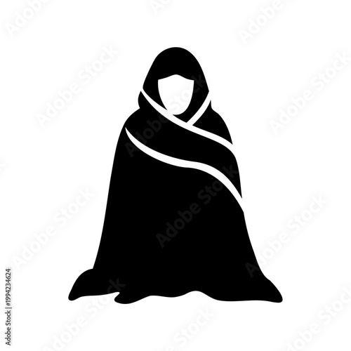 Black silhouette of a person wearing a hooded robe or cloak garment