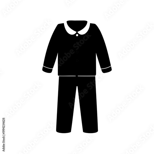 Black pajamas with long sleeves and a white collar depicted in silhouette