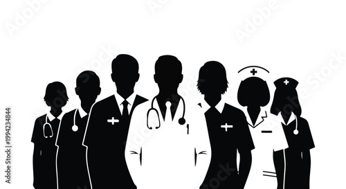 Group of medical professionals in silhouette