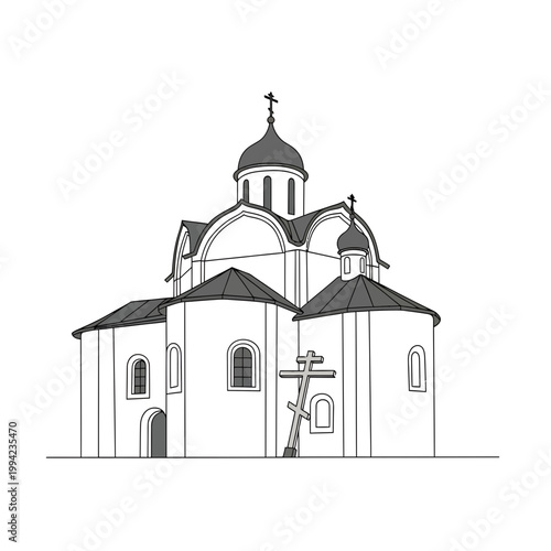 Orthodox Church Illustration Vector Line Art Minimalist Drawing