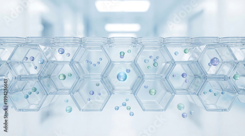 3D Hexagon Cells Digital Network Technology Background with Glowing Dots Generative AI