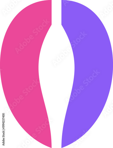 Minimalist abstract logo design representing brain hemispheres with pink and purple symmetrical curved flat elements