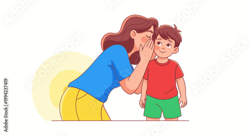 Mother Whispering a Secret to Her Son, Sharing a Special Moment of Trust and Connection, Family Love and Childhood Memories