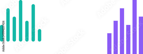 Hand-drawn digital music sound wave bars in teal and purple colors on a white illustration