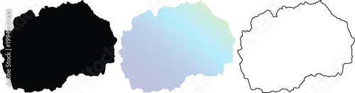 Set of North Macedonia Maps Featuring Black Silhouette, Colorful Dotted Gradient Pattern, and Minimalist Contour Line Art for Infographic Design