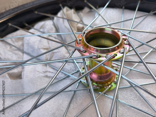close up of bicycle bearing wheel