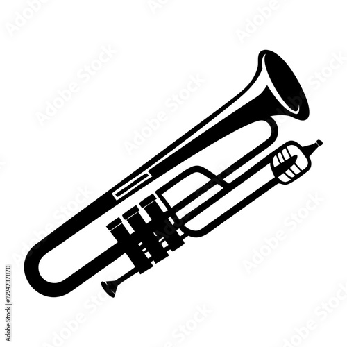 contrabass trombone silhouette icon illustration for music instrument orchestral brass performance and sound design