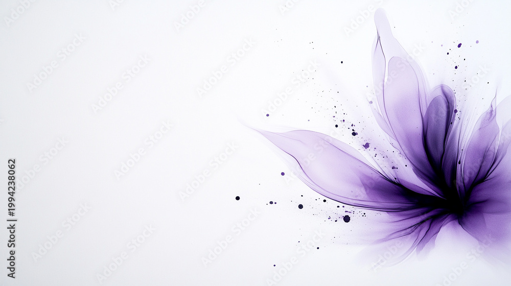 Fototapeta premium Abstract purple alcohol ink painting with fluid flow shapes and ethereal smoke textures on white background