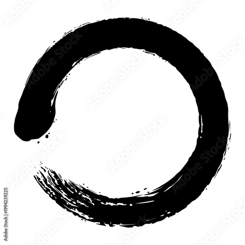 筆で書かれた、黒の円の素材