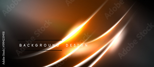 Abstract orange lines over dark background. Bright glow creates dynamic visual effect. Text reads background design.