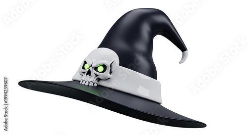 Witch Hat with Skull and Glowing Green Eyes