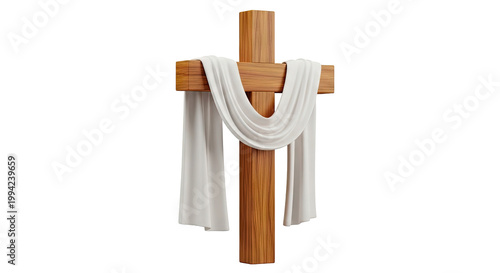 Wooden Cross with White Drape