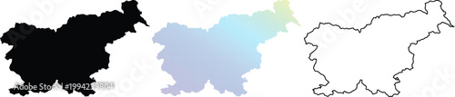 Slovenia Map Illustration Set with Solid Silhouette, Colorful Dotted Pixel Grid, and Simple Outline Versions for Geographic Graphic Design and Infographics