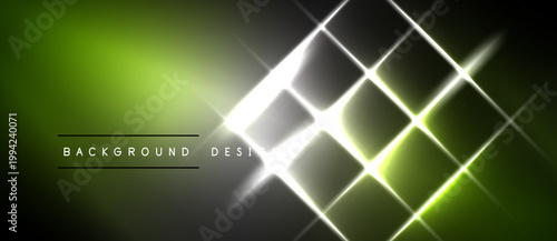 Abstract neon grid. Bright lines intersect over green gradient. Dark edges frame luminous design. Modern digital illustration.