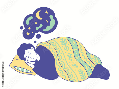 Person sleeping peacefully with thoughts on mental health at night