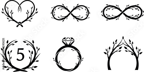 wedding anniversary and love symbols collection flat design vector illustration