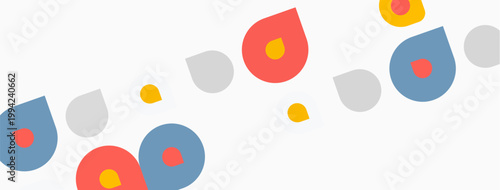 Abstract colorful shapes scattered across light background. Simple design, playful aesthetic, modern illustration.