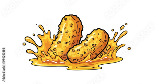 Crispy Fried Nuggets with Dipping Sauce Splash Vector Illustration