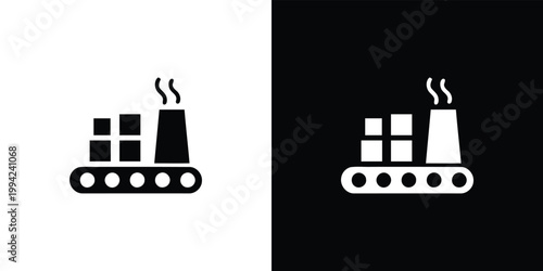 Black and white factory on split background industrial smokestack chimney