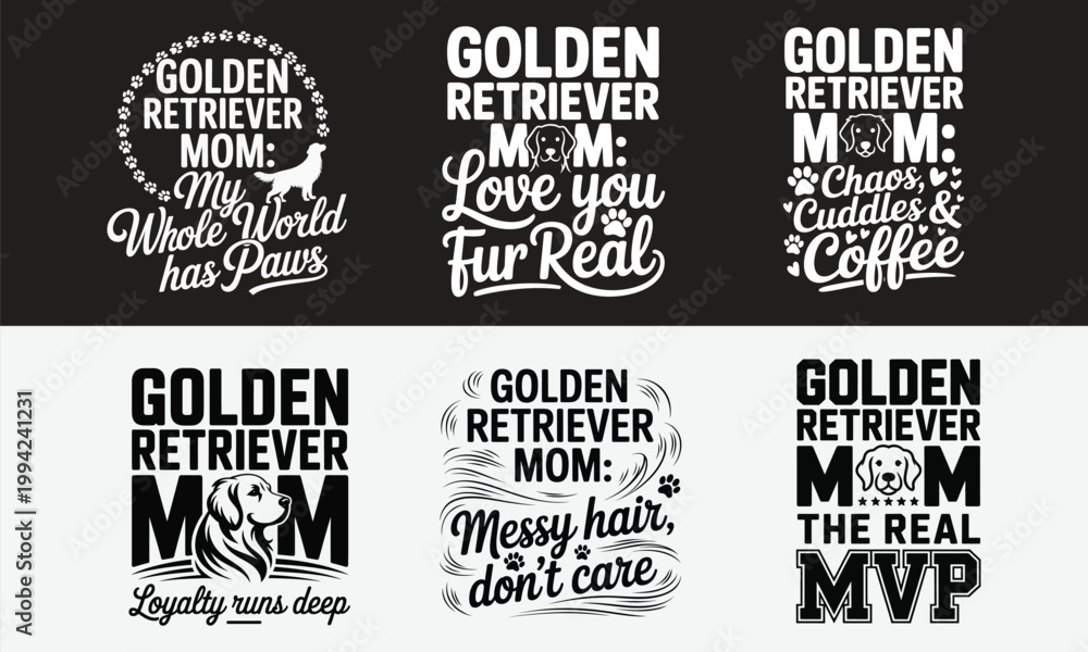 Naklejka premium Golden retriever mom typography designs a collection of stylish quotes for dog lovers and proud mothers