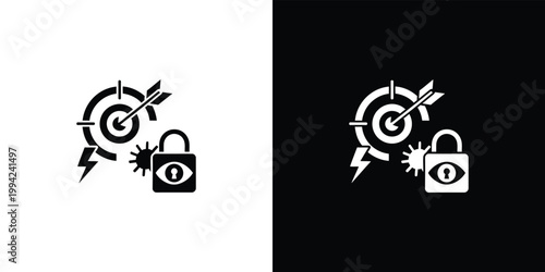Black and white of target with arrow lock and eye symbol