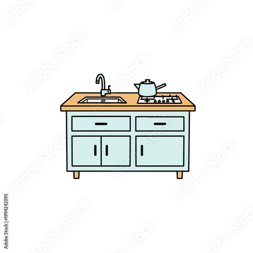 Minimalist kitchen counter with stove and sink vector illustration