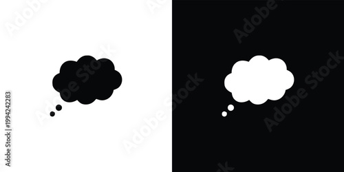 Black and white thought bubbles on split color background speech bubble split background cloud shape