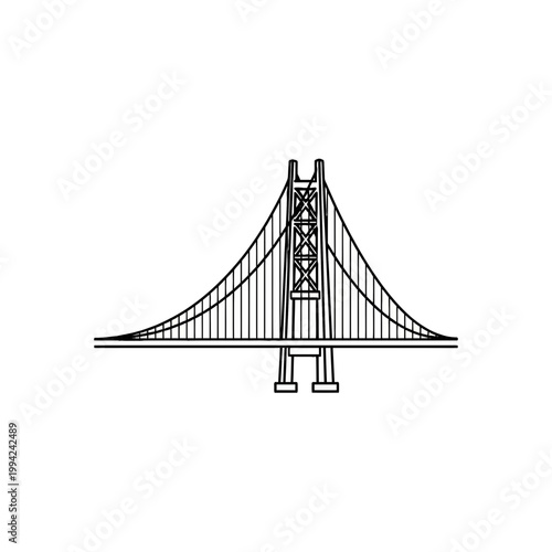 Minimalist suspension bridge line art illustration on white background
