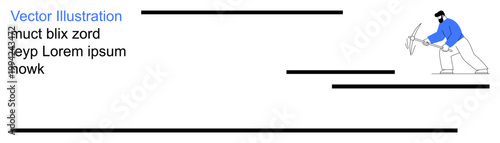 Construction, heavy machinery, industrial work, mining, urban development, labor workforce. Worker operating a jackhammer on a striped background. Construction and heavy machinery