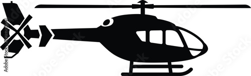 Black silhouette of a cartoon helicopter with a round eye white