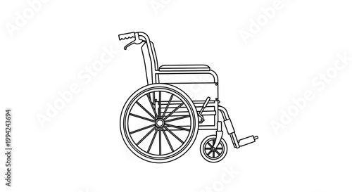 Black and White Line Art Illustration of a Manual Wheelchair