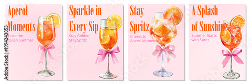 Vibrant aperol spritz cocktail illustration with orange slices and ice, perfect for summer party invitations, Italian-themed menus, or retro beverage posters with watercolor charm.