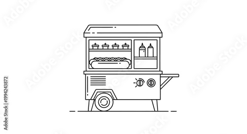 Hot Dog Cart Line Art Illustration