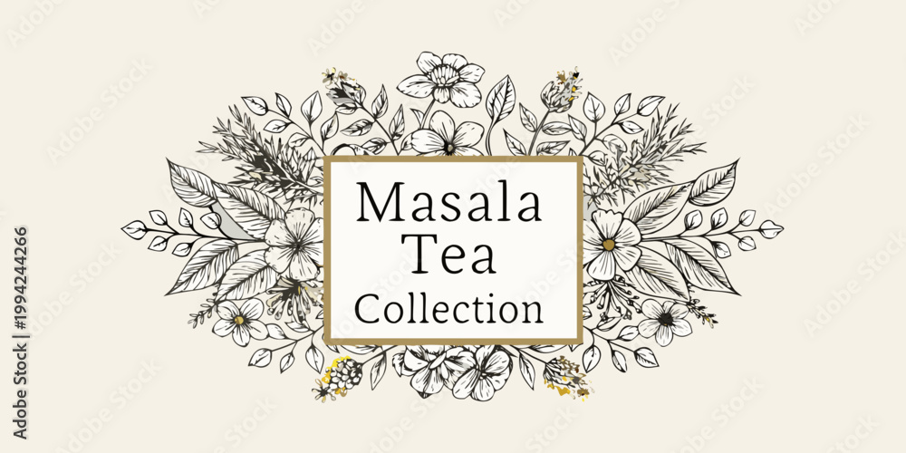 Obraz premium Floral frame surrounds text reading masala tea collection in a sketch style
