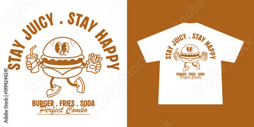 Funny cartoon character of burger Graphic Design for T shirt Street Wear and Urban Style
