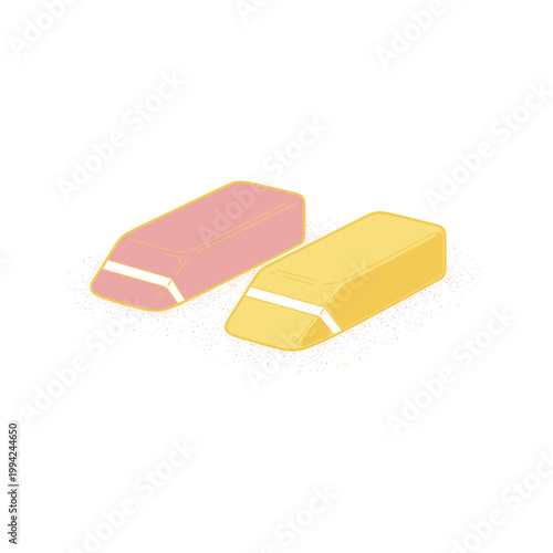 Pink and yellow rubber erasers vector illustration on white background