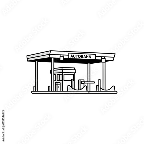 Minimalist highway toll station illustration with autobahn sign