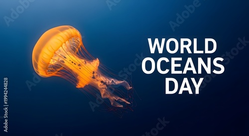 World oceans day celebration a majestic jellyfish in deep blue waters