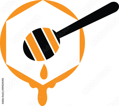 Honey dipper with honeycomb and dripping honey vector