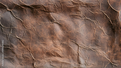 Close-up of rustic tan leather hide for fashion or upholstery. Rustic dark brown textured backdrop for vintage and heritage themes