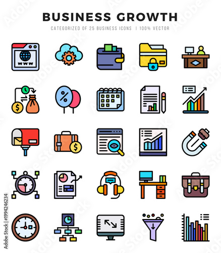Set of Business Growth icons. Vector Illustration.
