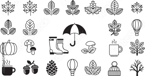Autumn and winter icons and symbols illustration set